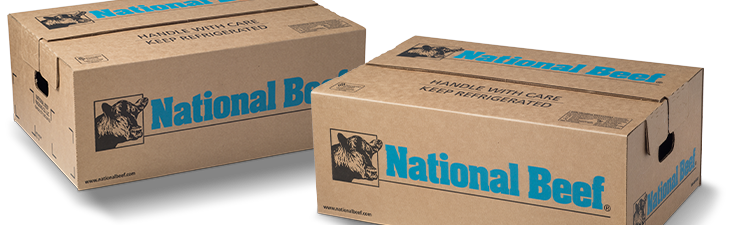 Two National Beef branded brown boxes.