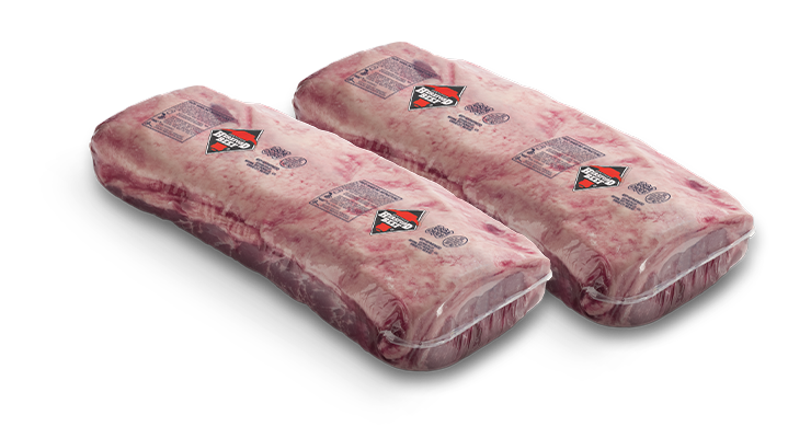Two large vacuum-sealed Certified Hereford Beef primal cuts placed side by side