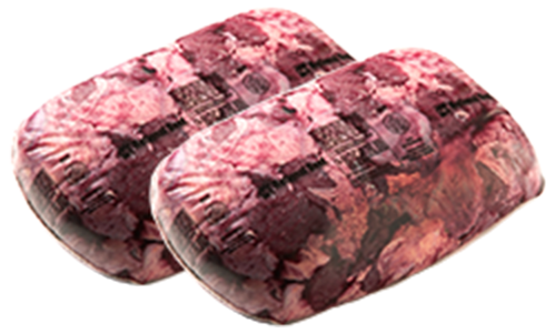 Two vacuum-sealed brick-shaped packs of head meat.