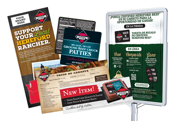 Certified Hereford Beef promotional signs and shelf talkers
