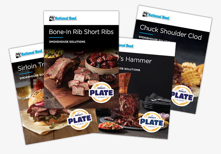 Four National Beef product guides featuring different meat cuts.