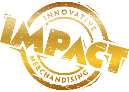Gold circular logo with the words "Innovative Impact Merchandising."