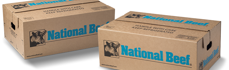 Two National Beef branded brown boxes.