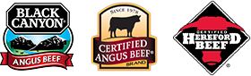 Logos of the Value Added Brands in the Retail Ready program: Black Canyon, Certified Angus Beef, and Certified Hereford Beef