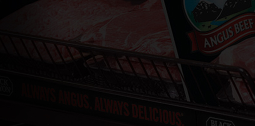 Shelves of packaged Black Canyon Angus Beef with slogan always angus always delicious
